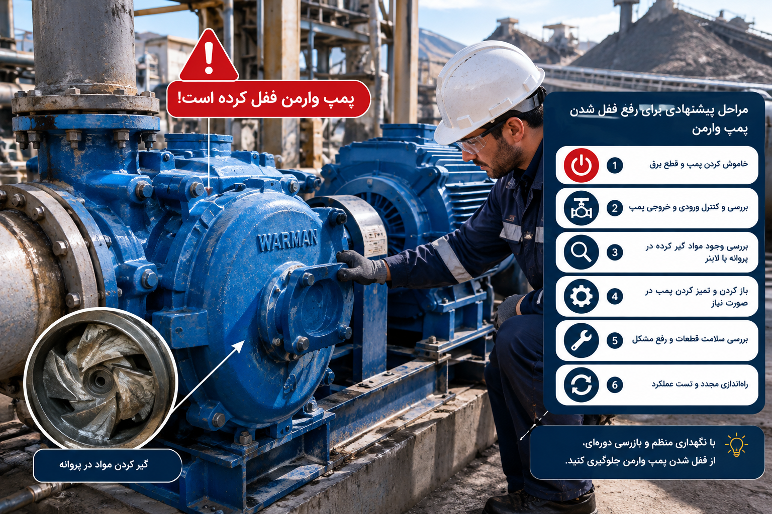 اگر پمپ وارمن در حین کار قفل کند، چه باید کرد؟